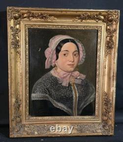 Old oil portrait painting of a lady of quality, signed, 19th century