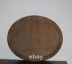 Old oval framed painting oil on wood Fishing scene 57.5 x 48 cm