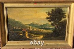 Old painting. Animated landscape. Oil painting on canvas