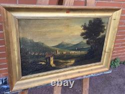 Old painting. Animated landscape. Oil painting on canvas
