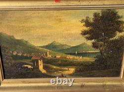 Old painting. Animated landscape. Oil painting on canvas