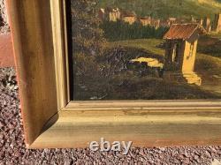 Old painting. Animated landscape. Oil painting on canvas