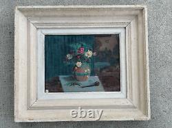 Old painting 'Bouvier' oil on panel flower bouquet 1942