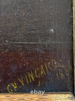 Old painting FLOWER BOUQUET Oil on cardboard Signed and dated Ch. Vincardes 1886