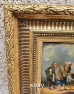 Old painting. Genre scene. Oil painting on canvas resting on cardboard.