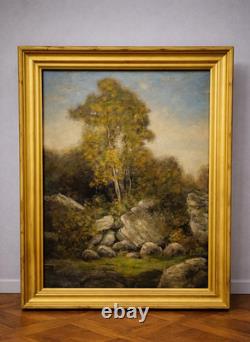 Old painting-Oil on canvas-Landscape with rocks and trees-European school