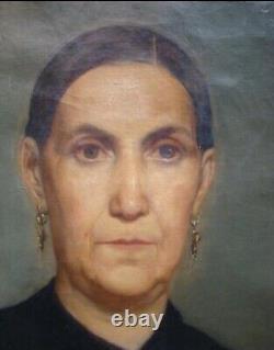 Old painting Oil on canvas. Portrait of a woman. 19th century