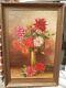 Old Painting Oil On Canvas Still Life With Dahlias Signed Framed 60x38
