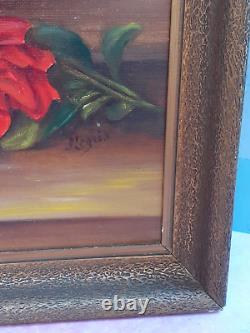 Old painting Oil on canvas Still life with dahlias signed framed 60X38