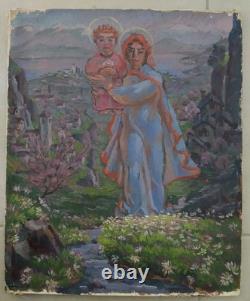 Old painting. Oil on canvas attributed to Alexandre Cingria. Swiss sacred art