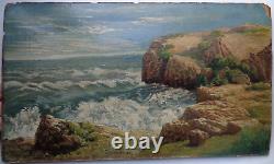Old painting Oil on cardboard Views Edge of Rocks signed A. Gorguet