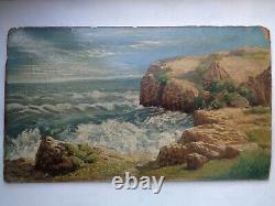 Old painting Oil on cardboard Views Edge of Rocks signed A. Gorguet