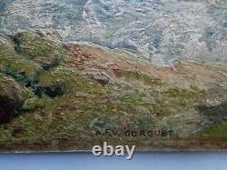 Old painting Oil on cardboard Views Edge of Rocks signed A. Gorguet