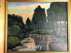 Old painting Oil on panel Julien Genot The River 1933