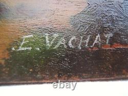 Old painting Oil on panel seaside lighthouse bather Emile Vachat 20th century
