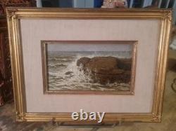 Old painting. Seascape. Oil on wood. 19th–early 20th century