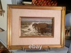 Old painting. Seascape. Oil on wood. 19th–early 20th century