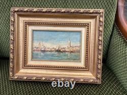 Old painting View of Venice Oil on framed panel signed LEROUX