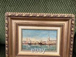 Old painting View of Venice Oil on framed panel signed LEROUX