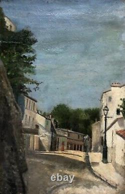 Old painting, Woman with Umbrella in a Street, Oil on Canvas, Late 19th Century