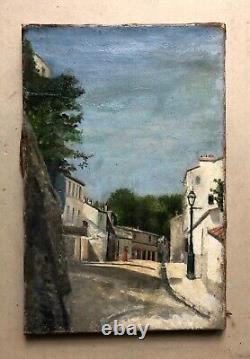 Old painting, Woman with Umbrella in a Street, Oil on Canvas, Late 19th Century