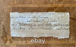 Old painting XIX 19th animated mountain landscape Alps river oil painting signed