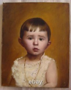 Old painting early 20th century signed oil on canvas child portrait