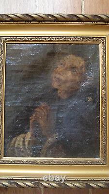 Old painting from the 17th century oil on canvas portrait of Saint Francis of Assisi 1 B. Roman
