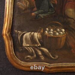 Old painting in a frame, oil on canvas, city destruction, 17th century painting
