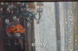 Old painting interior scene Clotilde Martin Pregniard Impressionist frame