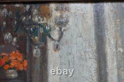 Old painting interior scene Clotilde Martin Pregniard Impressionist frame