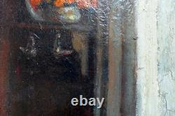 Old painting interior scene Clotilde Martin Pregniard Impressionist frame