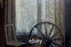 Old painting interior scene Clotilde Martin Pregniard Impressionist frame