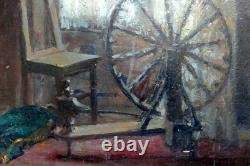 Old painting interior scene Clotilde Martin Pregniard Impressionist frame