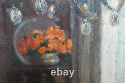 Old painting interior scene Clotilde Martin Pregniard Impressionist frame