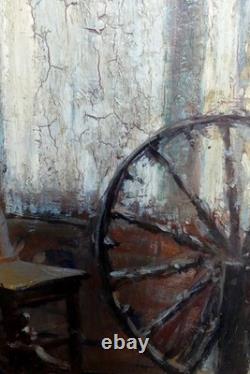 Old painting interior scene Clotilde Martin Pregniard Impressionist frame