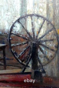 Old painting interior scene Clotilde Martin Pregniard Impressionist frame