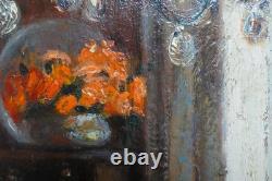 Old painting interior scene Clotilde Martin Pregniard Impressionist frame
