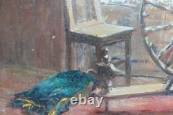Old painting interior scene Clotilde Martin Pregniard Impressionist frame
