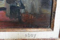 Old painting interior scene Clotilde Martin Pregniard Impressionist frame