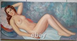 Old painting of a female nude oil on canvas by Albert GENTA. 1950s