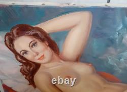 Old painting of a female nude oil on canvas by Albert GENTA. 1950s
