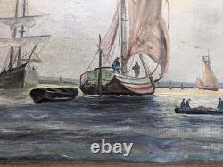 Old painting of a marine landscape oil on canvas / France, early 20th century