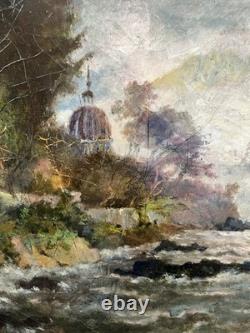 Old painting of a sailing ship at sea, formed in Impressionism, signed 1905