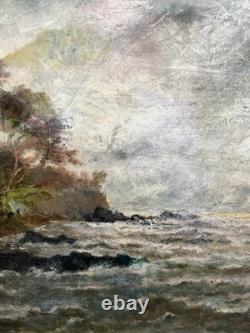 Old painting of a sailing ship at sea, formed in Impressionism, signed 1905