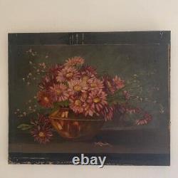 'Old painting of flowers, oil on canvas from the late 19th century. Flower bouquet'