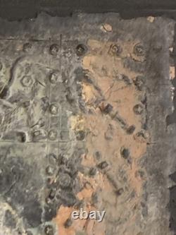 Old painting, oil and mixed media composition, sculpture, bolts, melancholic woman, signed