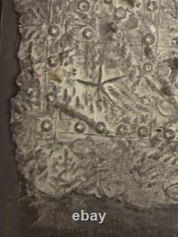 Old painting, oil and mixed media composition, sculpture, bolts, melancholic woman, signed