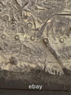 Old painting, oil and mixed media composition, sculpture, bolts, melancholic woman, signed