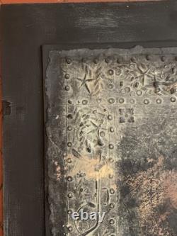 Old painting, oil and mixed media composition, sculpture, bolts, melancholic woman, signed